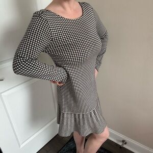 Red Valentino Long Sleeve Houndstooth Fit & Flare Stretch Dress